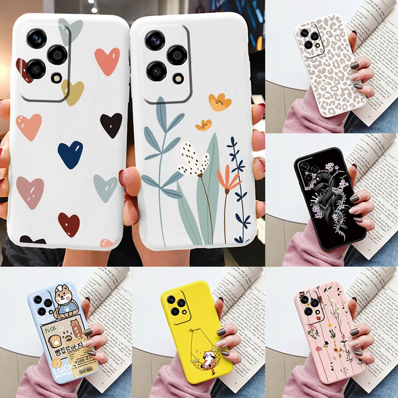 Hermosas flores para Honor 200 Lite funda bonita con estampado de leopardo y corazón funda protectora mate de silicona suave para mujeres y niñas Fundas traseras