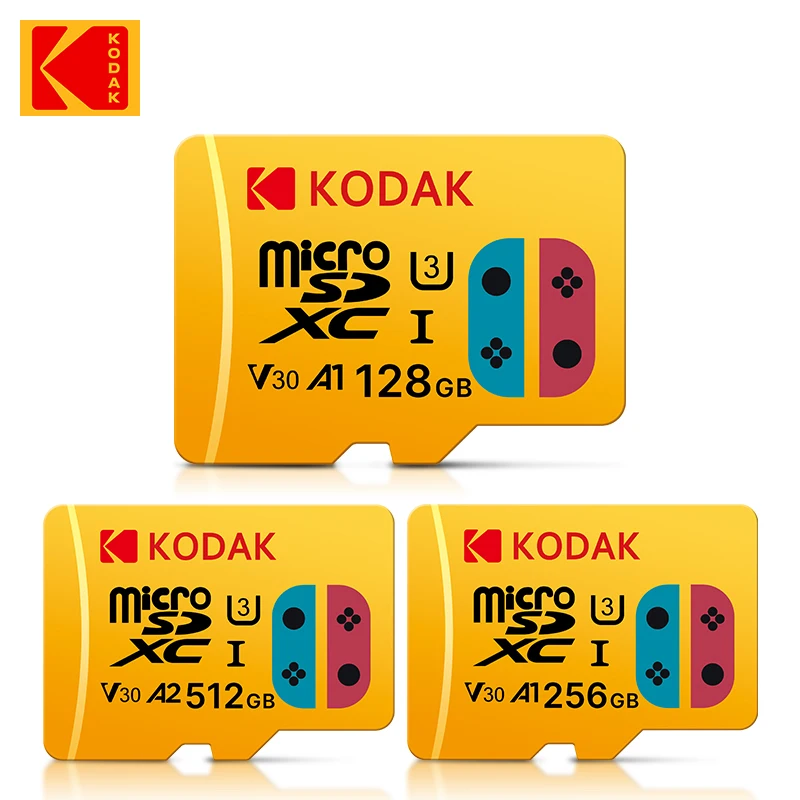 Tarjeta de memoria Micro SD KODAK 128GB 256GB 512GB A2 hasta 100MB/s Class10 U3 tarjeta microsd TF 4K HD para teléfono de monitoreo de juegos