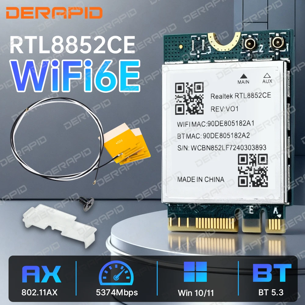 WiFi6E RTL8852CE Triple banda 5374Mbps adaptador WiFi Bluetooth 5,3 802.11AX 2,4G/5G/6Ghz adaptador inalámbrico con Anetnna para ordenador portátil