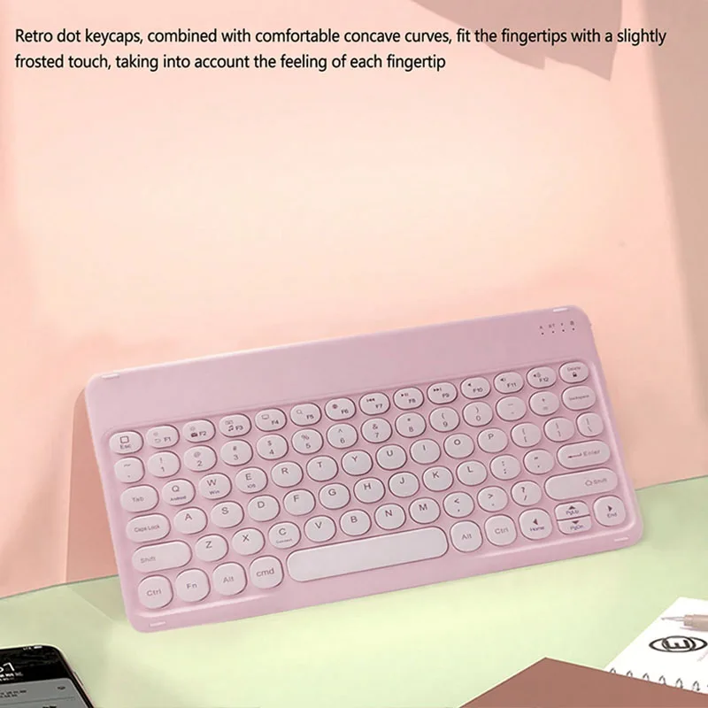 Mini teclado inalámbrico Retro silencioso de sombrero redondo, Compatible con iPad, computadora, teléfono, tableta - imagen 5