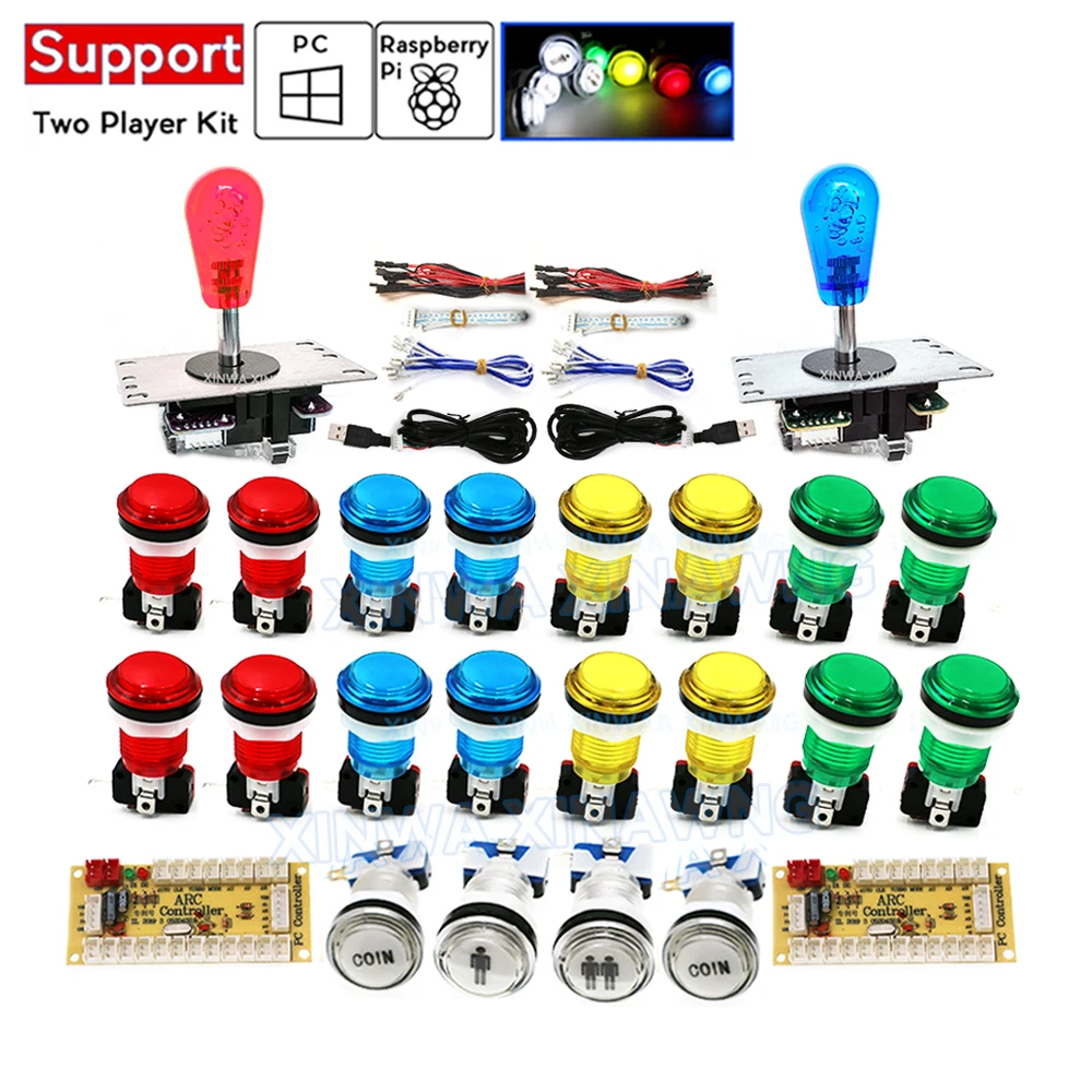 Reproductor de juegos DIY SANWA Arcade Kit para PC Raspberry Pi con pulsador LED Joystick de estilo americano Cable codificador USB Mame Pandora - imagen 2
