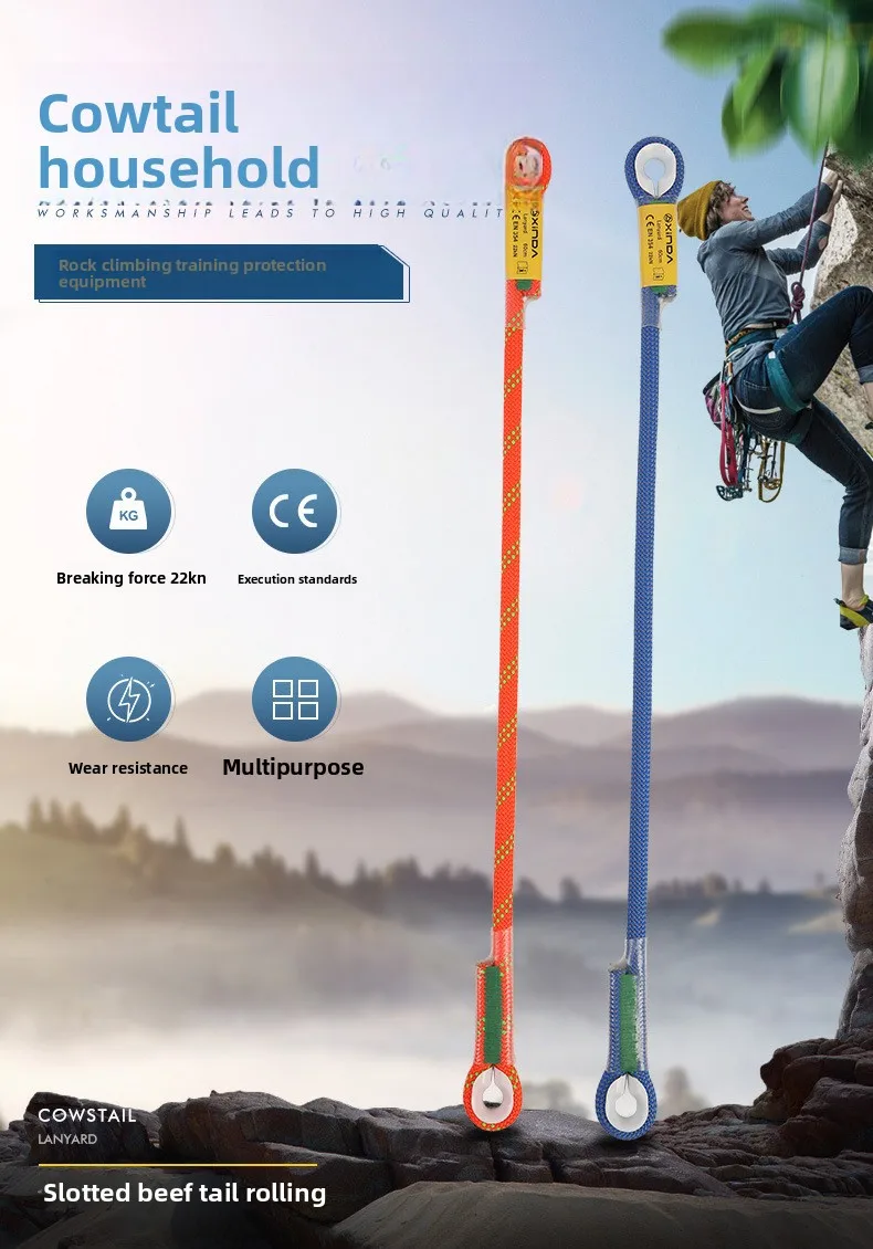 Outdoor Rock Climbing Lanyard 10.5mm Static Rope 22kN Protective Eye-to-eye Pre-Sewn Cord Loop Sling Mountaineering Equipment