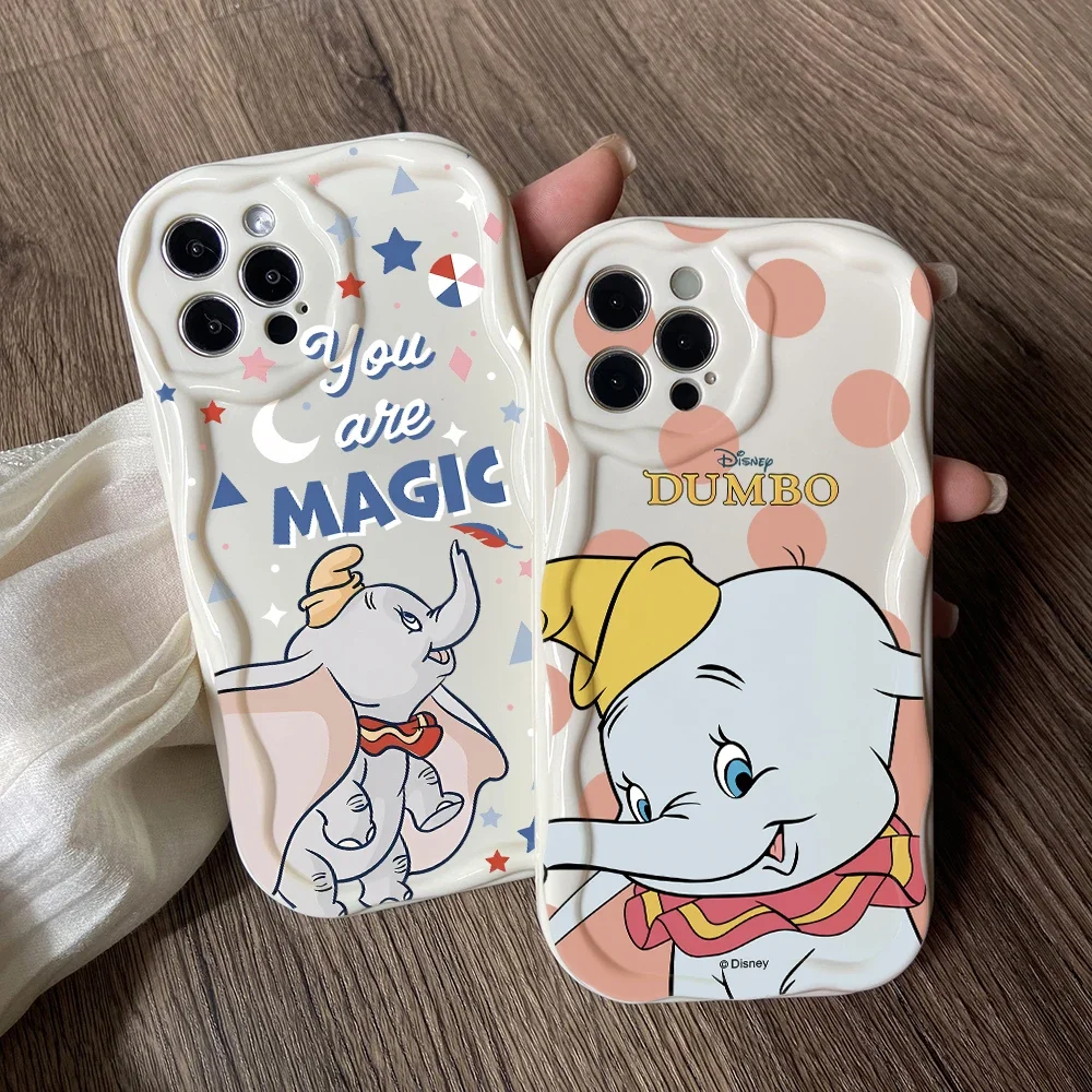 Preciosa funda de teléfono Dumbo de dibujos animados para iPhone 16 15 14 Plus 13 12 Mini 11 Pro Max X Xs XR 7 8 3D cubierta suave de onda cremosa