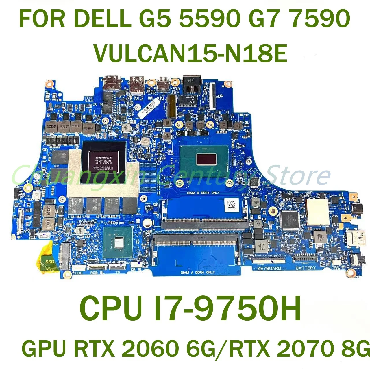 Para DELL G5 5590 G7 7590 placa base de computadora portátil VULCAN15-N18E con CPU I7-8750H I7-9750H GPU RTX2060 6G 100% probado completamente en funcionamiento