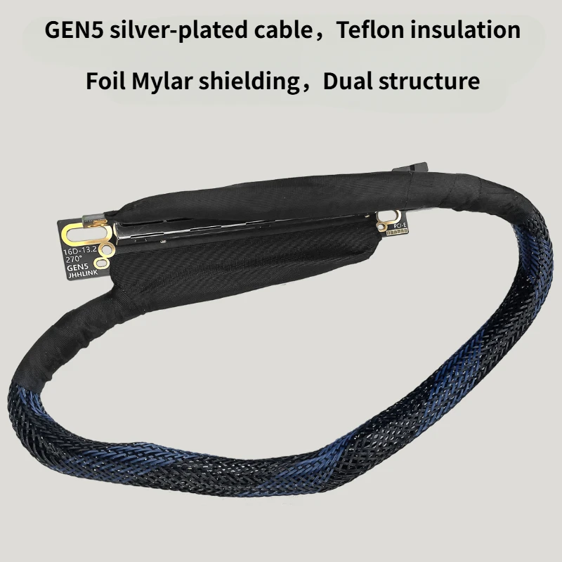 Cable de extensión de servidor de tarjeta de vídeo PCIe 5,0 X16 GPU PCI-E 5,0 Gen 5 64GB \ S Cable plateado Cable elevador en ángulo recto de 270 grados - imagen 4