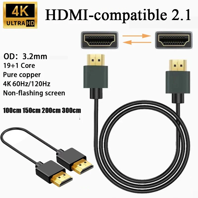 Para Cable HDMI 4K 2K Cable delgado compatible con HDMI 4K Ethernet HDR ARC para PS5 Xbox Series RTX4090/3090 RX 7900/7800 para TV
