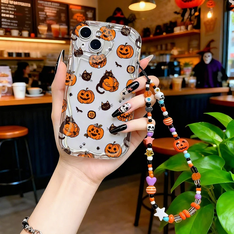 Funda con cadena de Halloween de fantasma de calabaza para Realme 15 14 Pro Plus 13 12 12X C71 C67 8i 8 C15 C12 C25 C25S C11 11 5G 7 6 Pro 9i