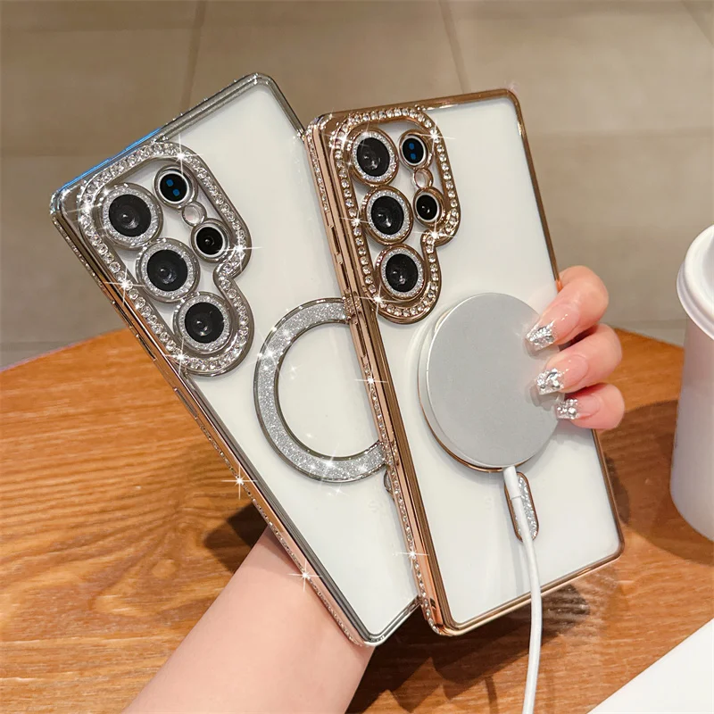 Para Samsung A56 A36 A26 A16 A55 A35 A25 A15 A05 Crystal Diamond Clear Case Bling Sparkly Magsafe funda de carga inalámbrica magnética - imagen 4