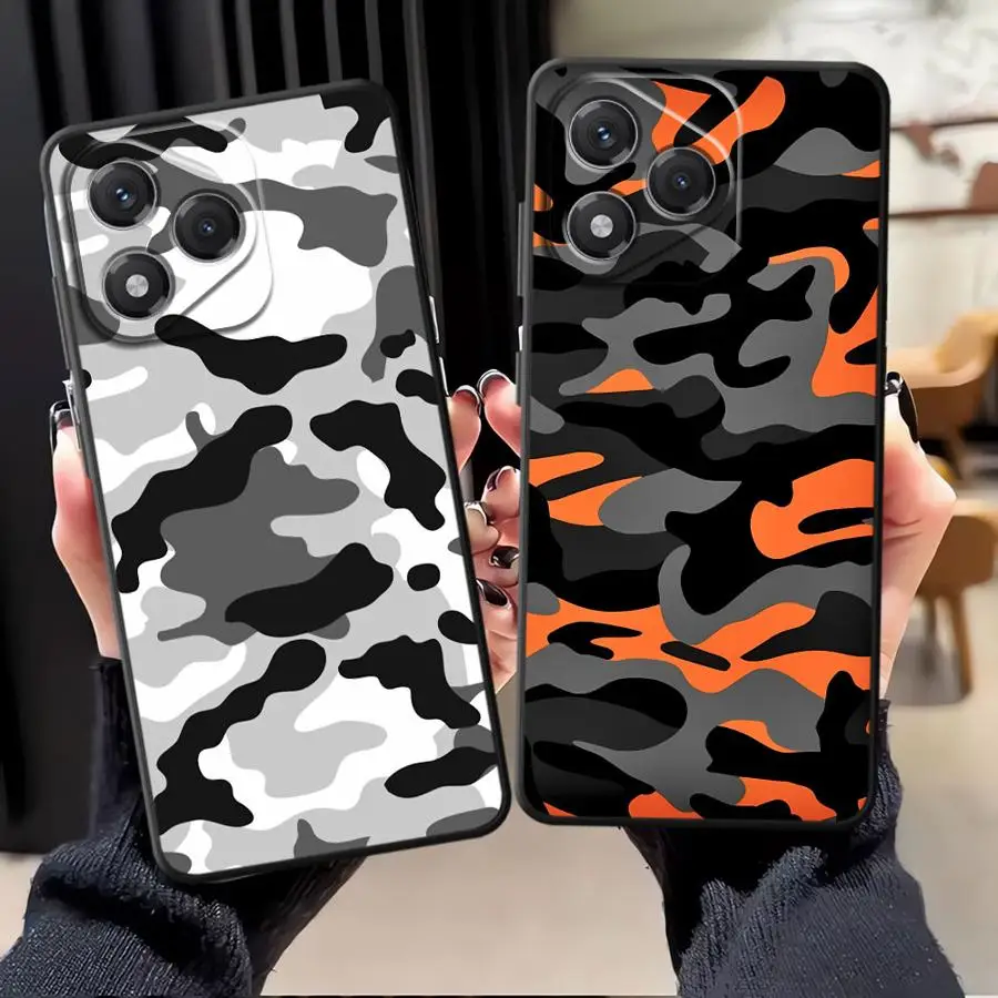 Funda de teléfono suave negra para Honor 70 X8 8X X6 X7 90 Magic5Lite 200 400 Lite X9a X5b patrón de camuflaje