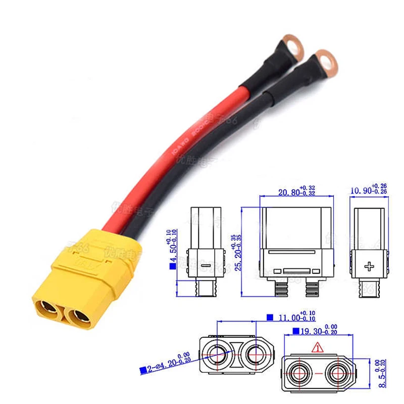 Cable conector de punta de cobre XT90 a 6MM/8MM XT 90 enchufe a línea de Terminal O 10AWG modelo de avión Cable de conexión de batería de litio - imagen 2