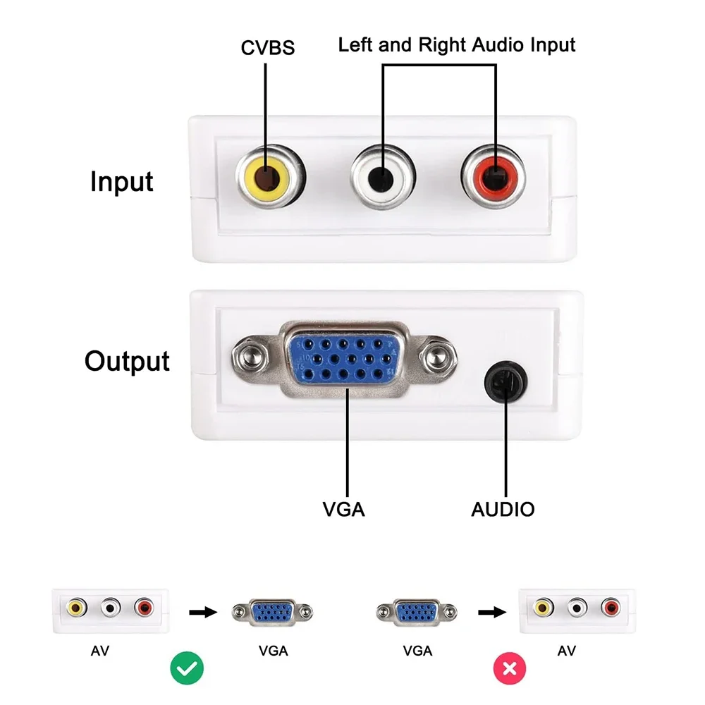 Adaptador Jack AV 3RCA a VGA de 3,5mm con Cable de alimentación USB, convertidor de Audio y vídeo compatible con PAL NTS para proyector decodificador de TV DVD - imagen 3