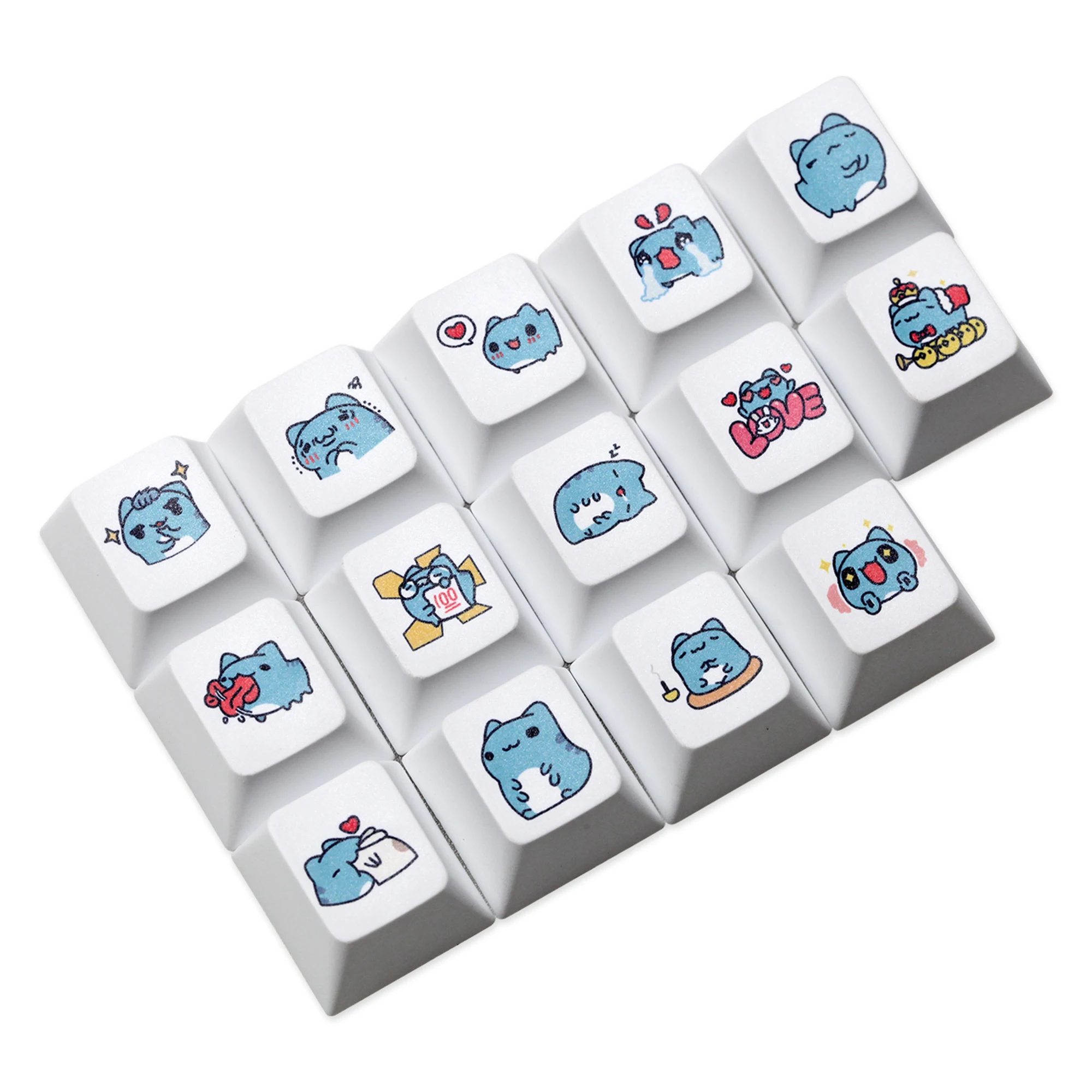 Keycap Meme Blue Cat para mx stem, teclas de subcama de tinte, teclados mecánicos para juegos, perfil de cereza divertido Kitty