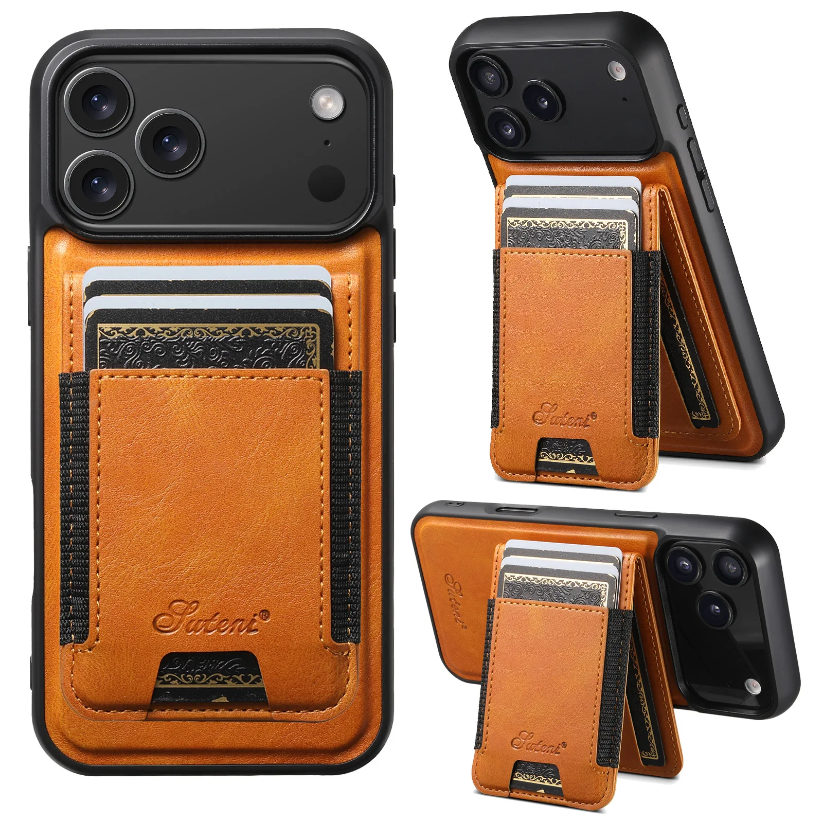Funda con soporte tipo billetera magnética para iPhone 17 Air Pro Max 16 15 14 13 12 Plus, funda de cuero con soporte Mag-safe, Fundas a prueba de golpes - imagen 4
