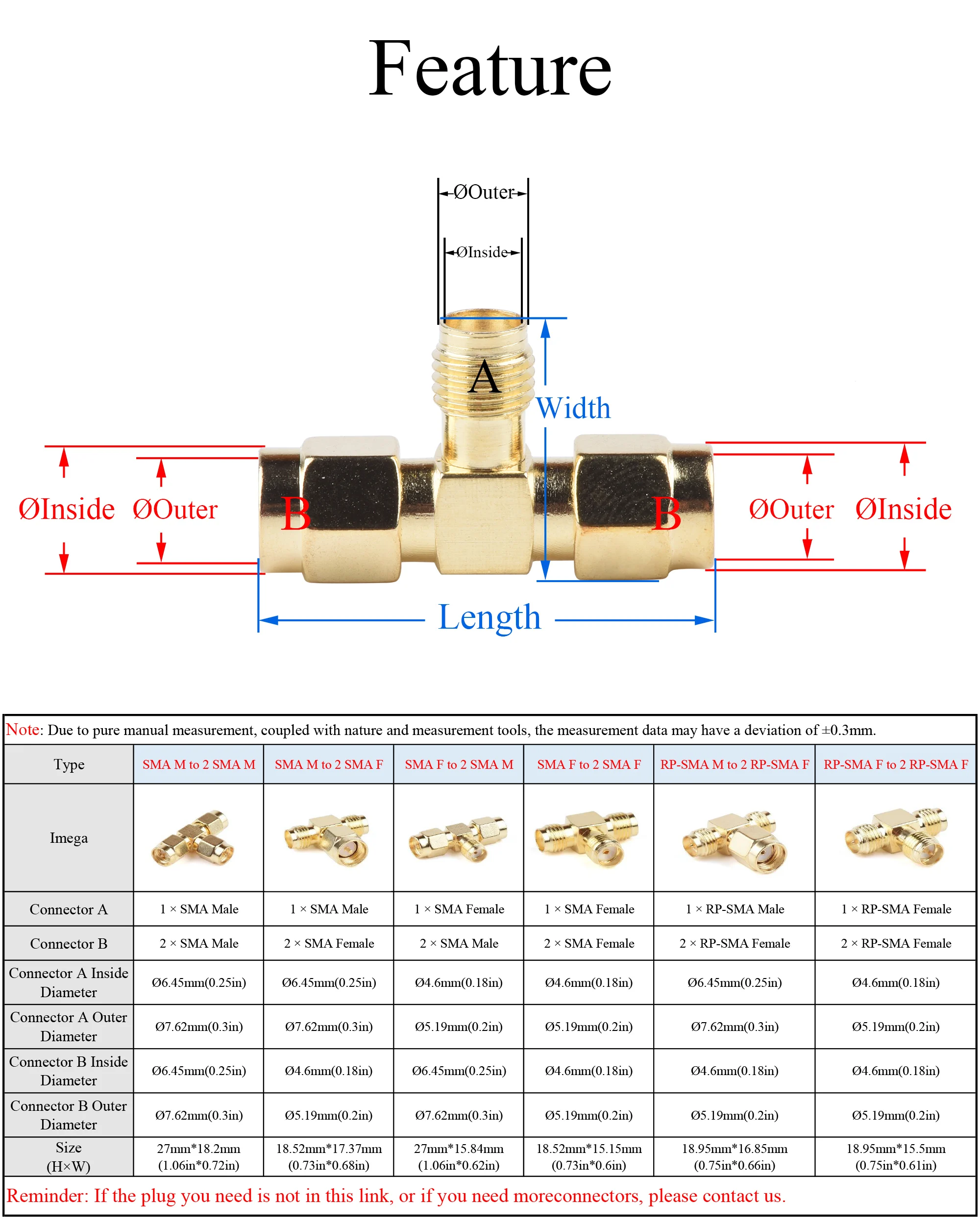 5 × divisor de conector Coaxial RF SMA/RP-SMA macho/hembra a macho/adaptador Jack hembra uso para antena de comunicación repetidora - imagen 2