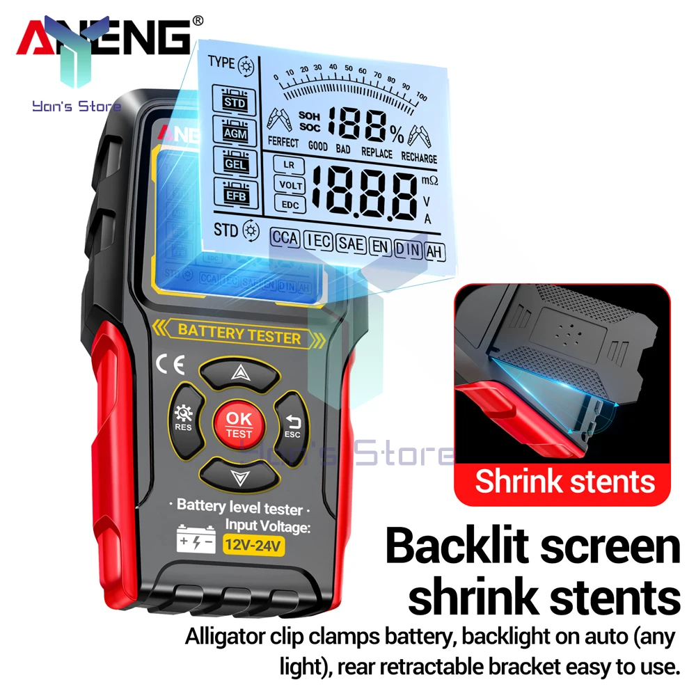 Analizador de batería de plomo-ácido para coche, 12V, 24V, prueba de carga automática ANENG BT175 50 ~ 1999CCA, herramientas de diagnóstico de cargas de circuito de carga - imagen 5