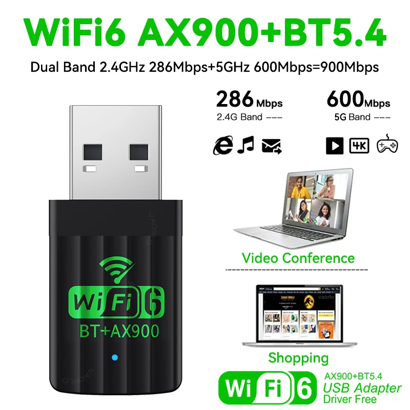 Adaptador USB AX900 WiFi6 Bluetooth 5,4 de doble banda 2,4G y 5GHz 2 en 1 Dongle receptor Wlan de red inalámbrico para controlador Win10/11 gratis - imagen 3