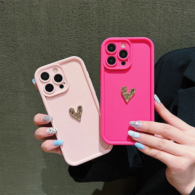 Funda de teléfono suave de silicona con forma de corazón de amor 3D de lujo para iPhone 11 12 13 14 15 16 Pro Max XS XR 7 8 Plus cubierta mate caramelo a prueba de golpes - imagen 3