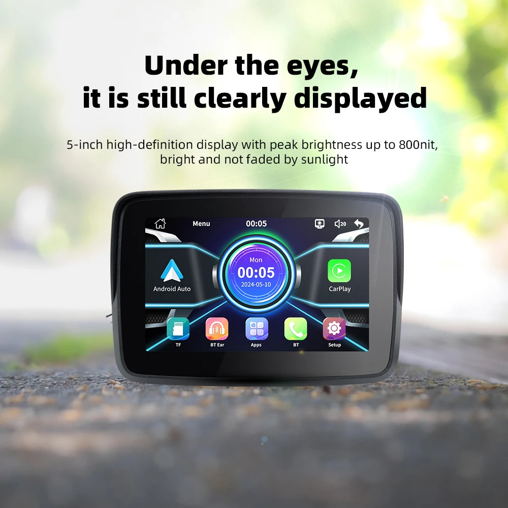 EKIY 5 pulgadas inalámbrico CarPlay Moto Android Auto portátil Digital motocicleta tablero GPS motocicleta pantalla de navegación - imagen 5