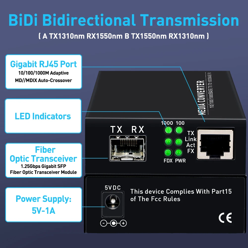 Converter de medios Ethernet de fibra Bidi Gigabit Natalink 1,25G con módulo transceptor dúplex monomodo SFP LC RJ45 a SFP - imagen 2