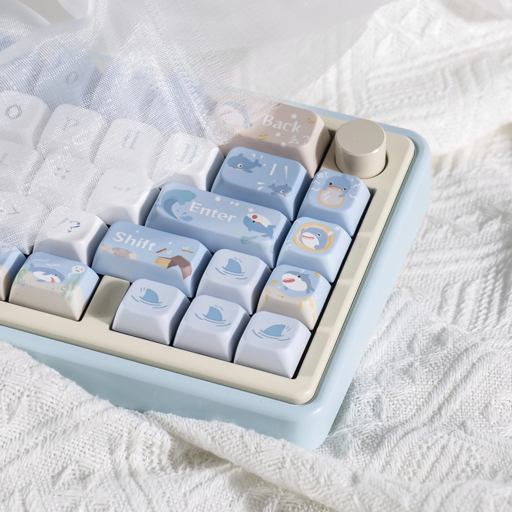 Teclas de tiburón de dibujos animados, tapas de llave mecánicas, perfil MDA, PBT, sublimación, Hi75, VGN, color azul crema, 143 teclas - imagen 5