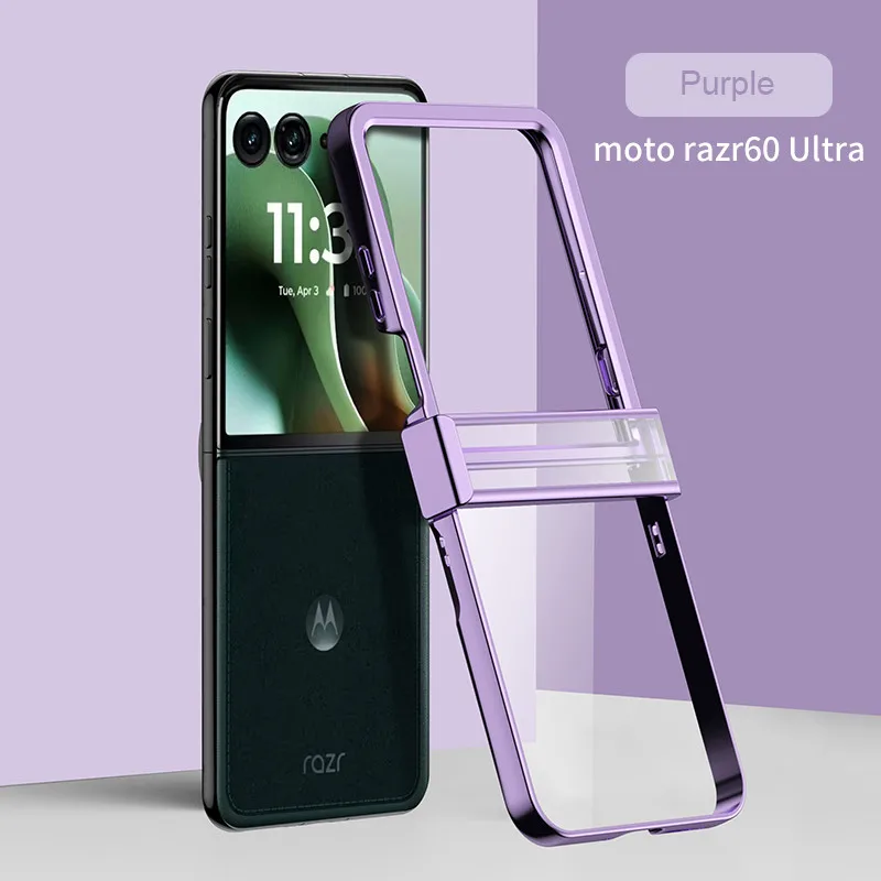 Funda con tapa de PC dura chapada transparente para Motorola Razr 60 Ultra 50 60 Ultra 5G, cubierta protectora de juego de bisagras de 3 piezas de Color sólido