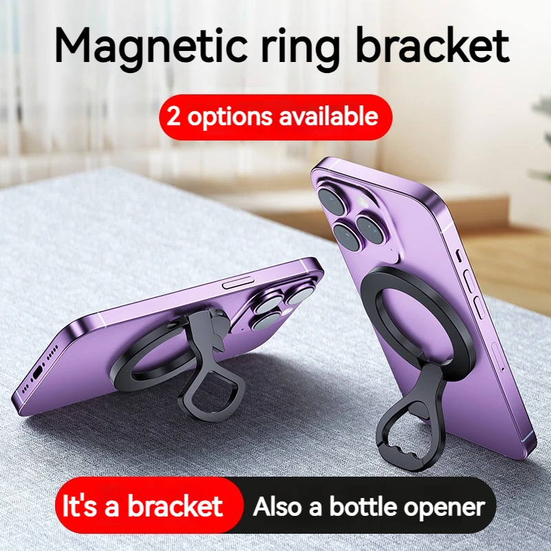 Soporte de anillo magnético de Metal portátil para teléfono de escritorio, abridor de botellas con soporte plegable 2 en 1 para Iphone 12 13 14 15 Pro Max Samsung Xiaomi - imagen 3