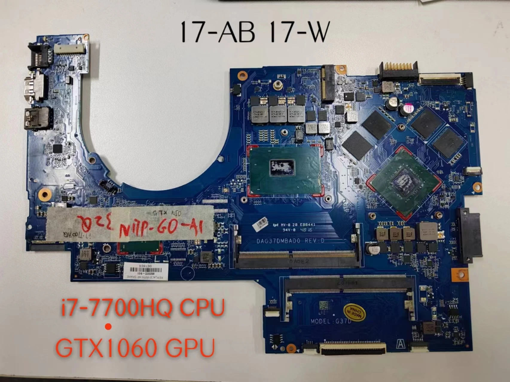 DAG37DMBAD0 para HP PAVILION 17-AB 17-W placa base para ordenador portátil i7-7700HQ 1060M 4GB 915550-001 915550-601 prueba completa de la placa base