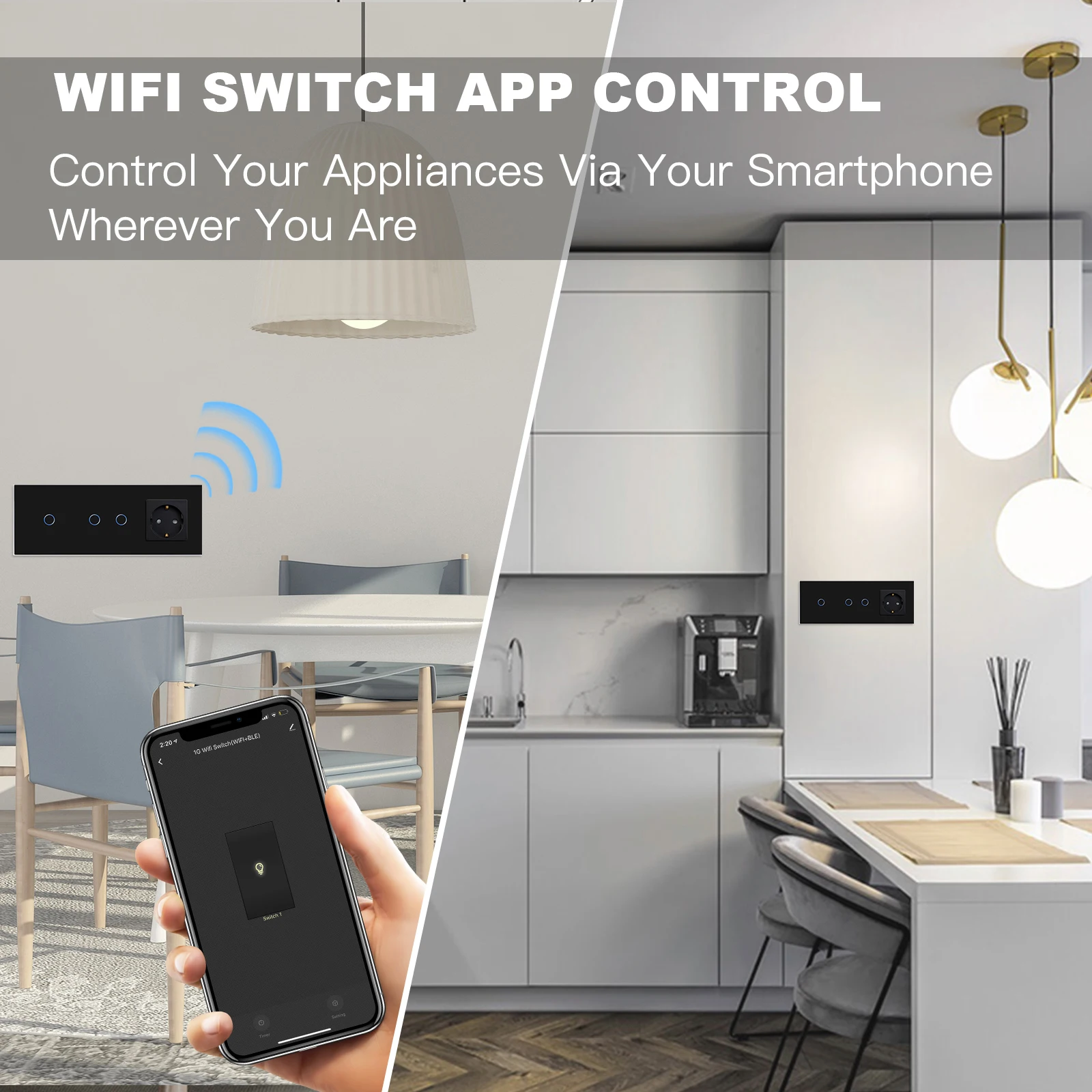 BSEED 1 + 2Gang Wifi interruptores con Sensor táctil interruptor de luz de pared inteligente soporte de vidrio Tuya Google Home Alexa Plus un enchufe Normal de la UE - imagen 3