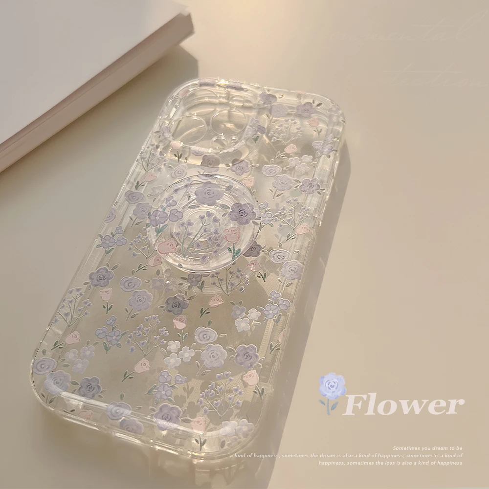 Funda de teléfono transparente con flores para Samsung Galaxy S24 Ultra S23 S22 Plus S21 FE A14 A15 A23 A35 A55 A34 A54 funda con soporte Floral