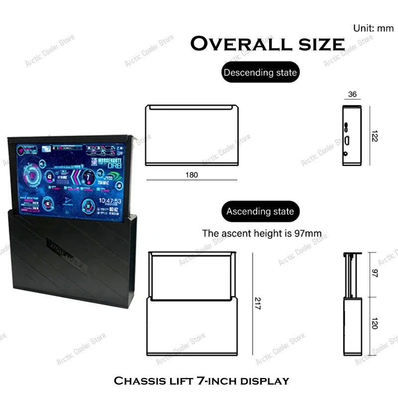Elevador automático eléctrico de chasis de 7 pulgadas, pantalla secundaria de monitoreo de dinámica de temperatura para Helios Case Aida64 - imagen 5