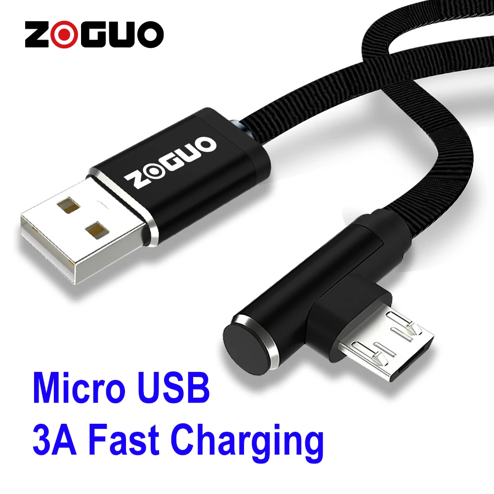 ZOGUO-Cable Micro USB de 90 grados, Cable Android trenzado de nailon en ángulo recto, Cable de datos de cargador rápido 3A para cámara Samsung LG PS4 - imagen 2