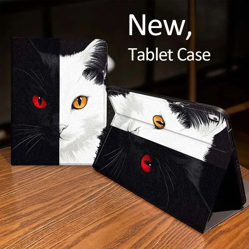 Arte gatito blanco y negro para iPad Pro Air Mini 1 2 3 4 5 6 7 7th 8th 9th 10th 11th 10,2 9,7 10,5 10,9 11 12,9 funda para tableta - imagen 5