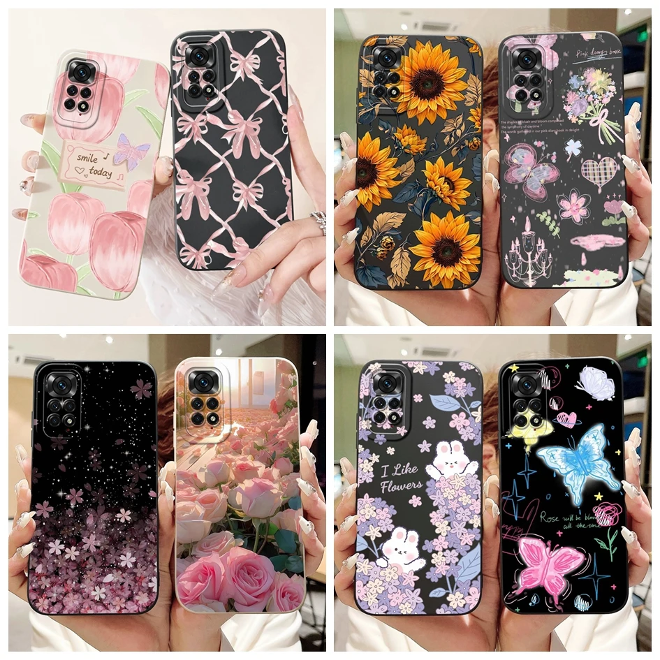 Para Xiaomi Redmi Note 11 Pro funda moda flor suave silicona teléfono contraportada para Redmi Note 11s Note11 Note 11Pro 11 s parachoques
