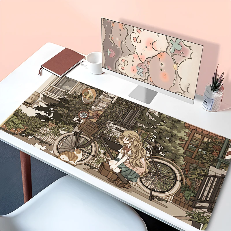 Alfombrilla de ratón, accesorios para PC, alfombrilla para teclado, alfombrilla para escritorio de oficina, alfombrilla para ratón de goma Natural, antideslizante, ilustración Retro para juegos, almohadilla extendida