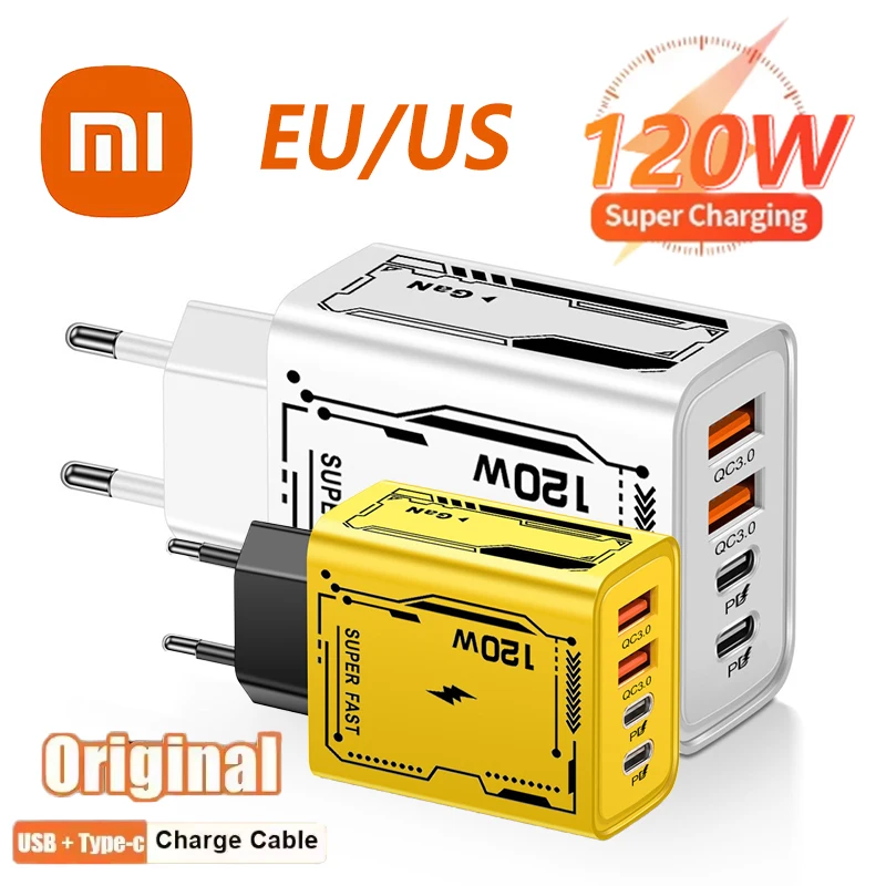 Xiaomi 120W cargador rápido de teléfono 4 puertos carga rápida USB C PD cargador adaptador de carga rápida 3,0 para iPhone Samsung Xiaomi Huawei
