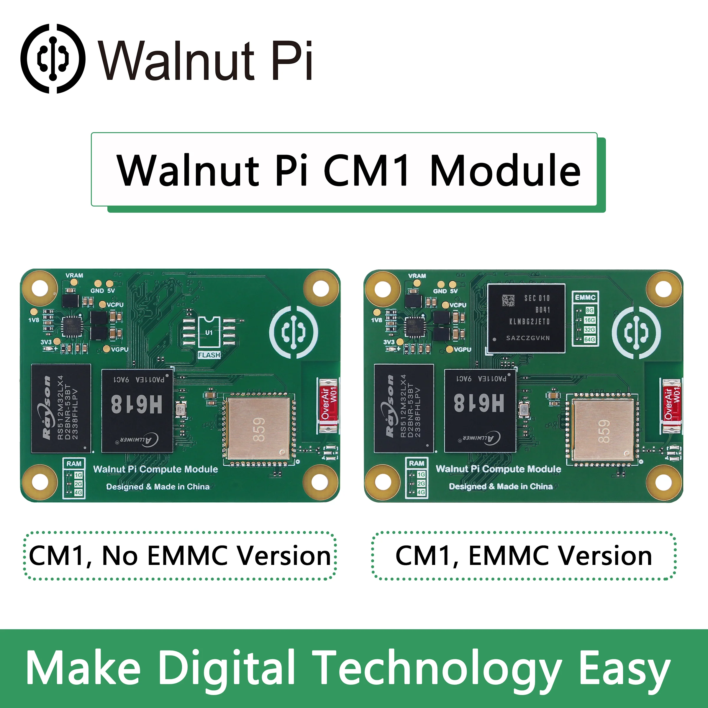 Módulo informático Walnut Pi CM1, placa de desarrollo de Mini PC con Bluetooth, WiFi, Allwinner H618, computadora SBC, Raspberry Pi CM4, 1/2/4GB