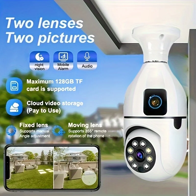 Cámara PTZ de doble lente de 6MP, bombilla E27, WIFI de 2,4 Ghz, visión nocturna inteligente para el hogar, detección humana, cámara de seguridad CCTV, Monitor por aplicación Yi iot