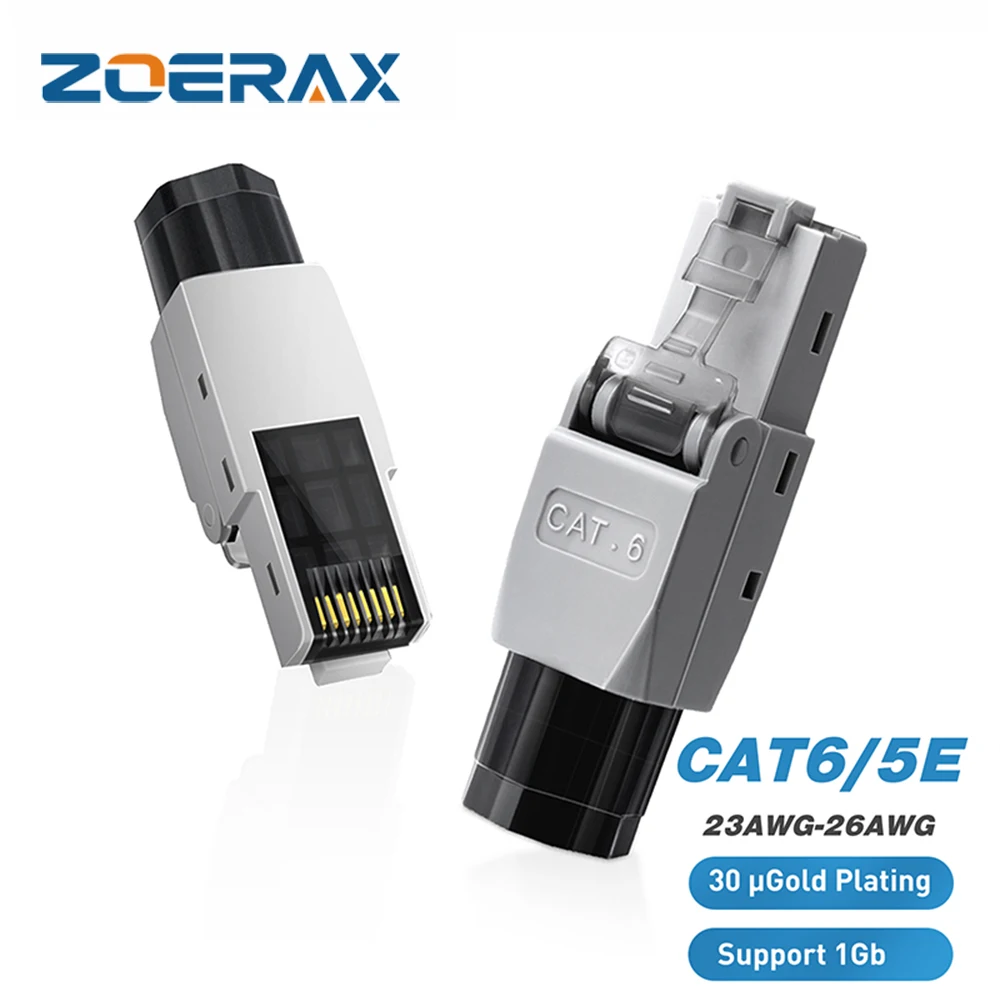 ZoeRax-conector RJ45 sin herramientas, CAT6 conector de terminación de campo, enchufe Modular chapado en oro, UTP CAT6, sin punta