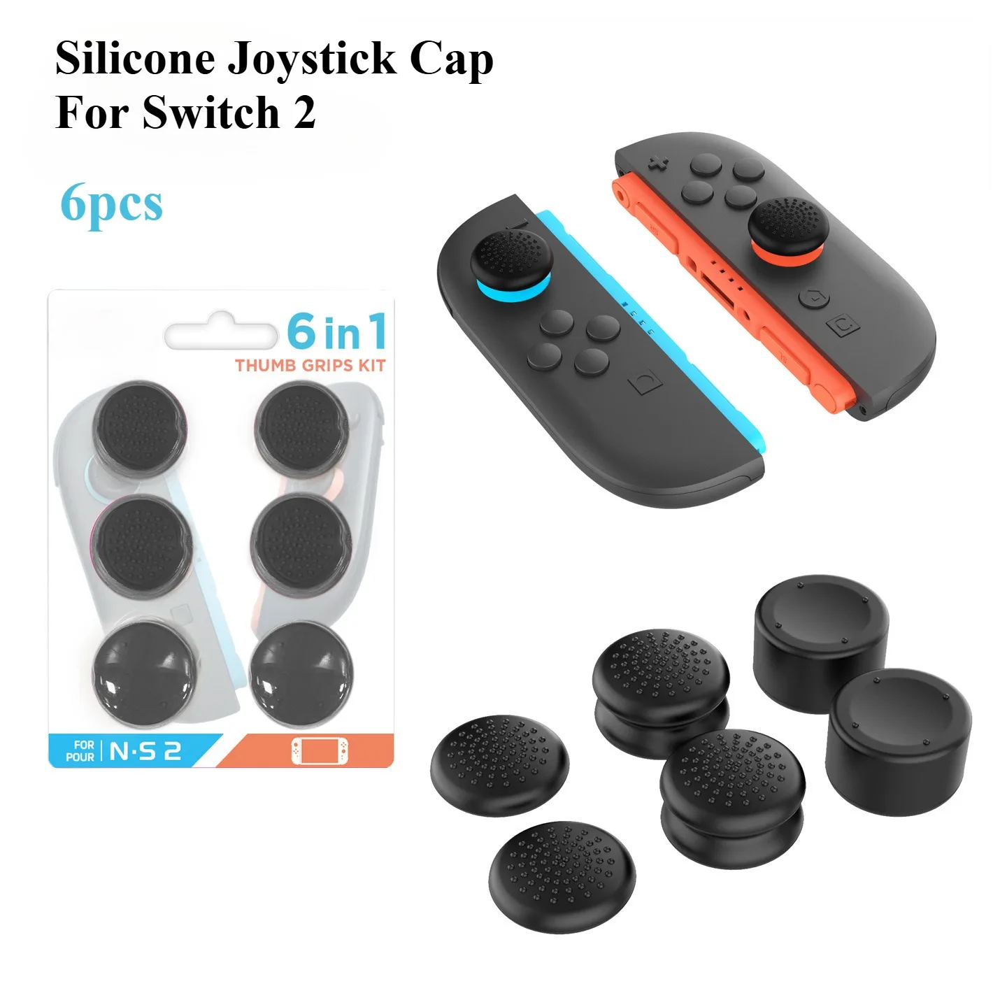 6 uds tapas de empuñaduras de pulgar antideslizantes de silicona para Switch 2 controlador Joy-Con cubierta de Joystick analógico para accesorios de juego NS Switch2