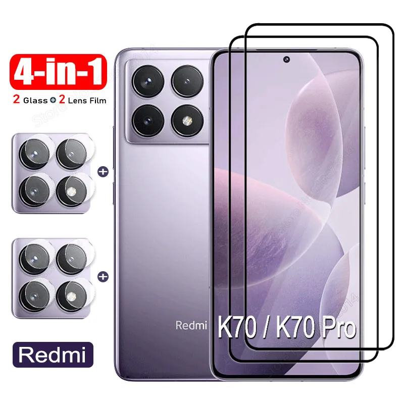 4 en 1 para Xiaomi Redmi K70 Pro K70E vidrio templado frontal en Redmi K40 K50 Gaming K60 Pro K70 Ultra protectores de pantalla película de lente