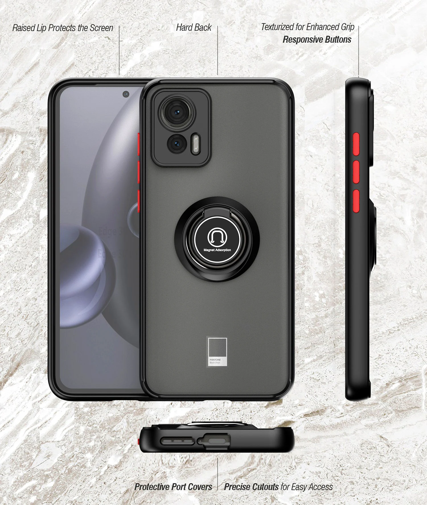 Funda de teléfono a prueba de golpes para Motorola Moto Edge 30 50 Fusion Edge 30 50 Pro Ultra Neo 5G soporte de anillo magnético cubierta dura de PC - imagen 3
