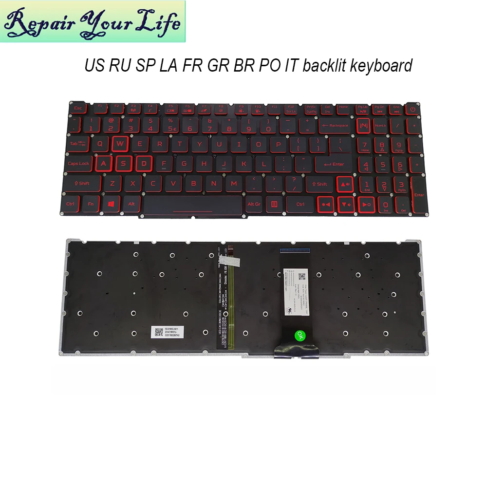 PT-BR Brasil US RU teclado retroiluminado para Acer Nitro 5 AN515-54 AN515-43 AN517-52 AN517-51 AN517-54 AN715-51 España LA IT TR GR FR
