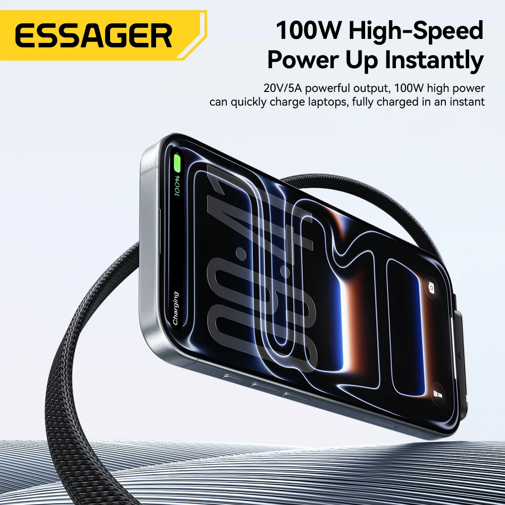Essager 100W Cable tipo C Cable plegable para teléfono PD carga rápida para iPhone 17 16 15 Pro Max Macbook Samsung Huawei Xiaomi - imagen 3