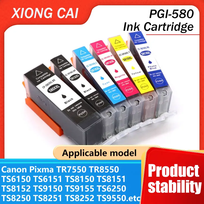 Cartuchos de tinta PGI-580 CLI-581XXL XXL para Canon TS9550/TS8350/TS6350 - Tinta de repuesto de extra alta capacidad