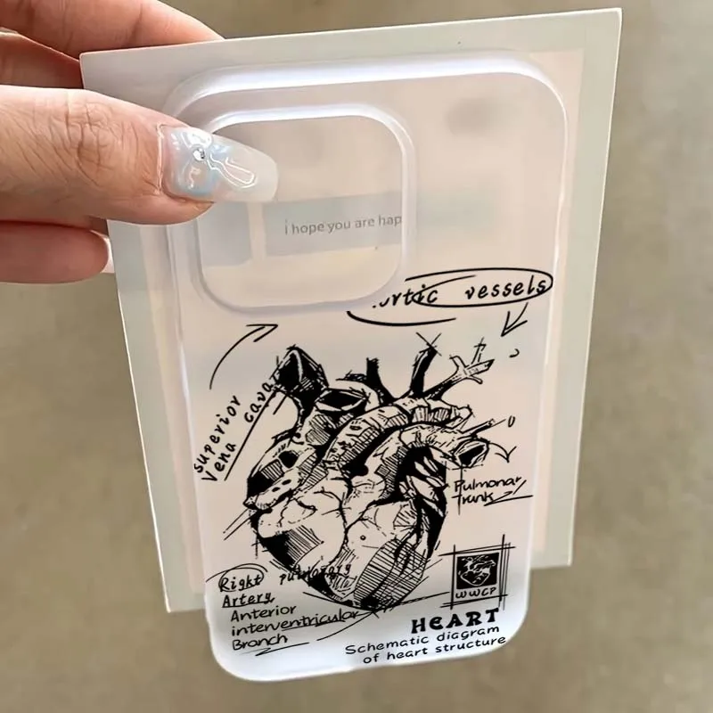 Funda de teléfono de diseño Simple esmerilado con gráfico de corazón blanco para iPhone 16 15 Pro Max 11 12 13 14 16 Pro XS XR 7 8 Plus cubierta a prueba de golpes - imagen 2