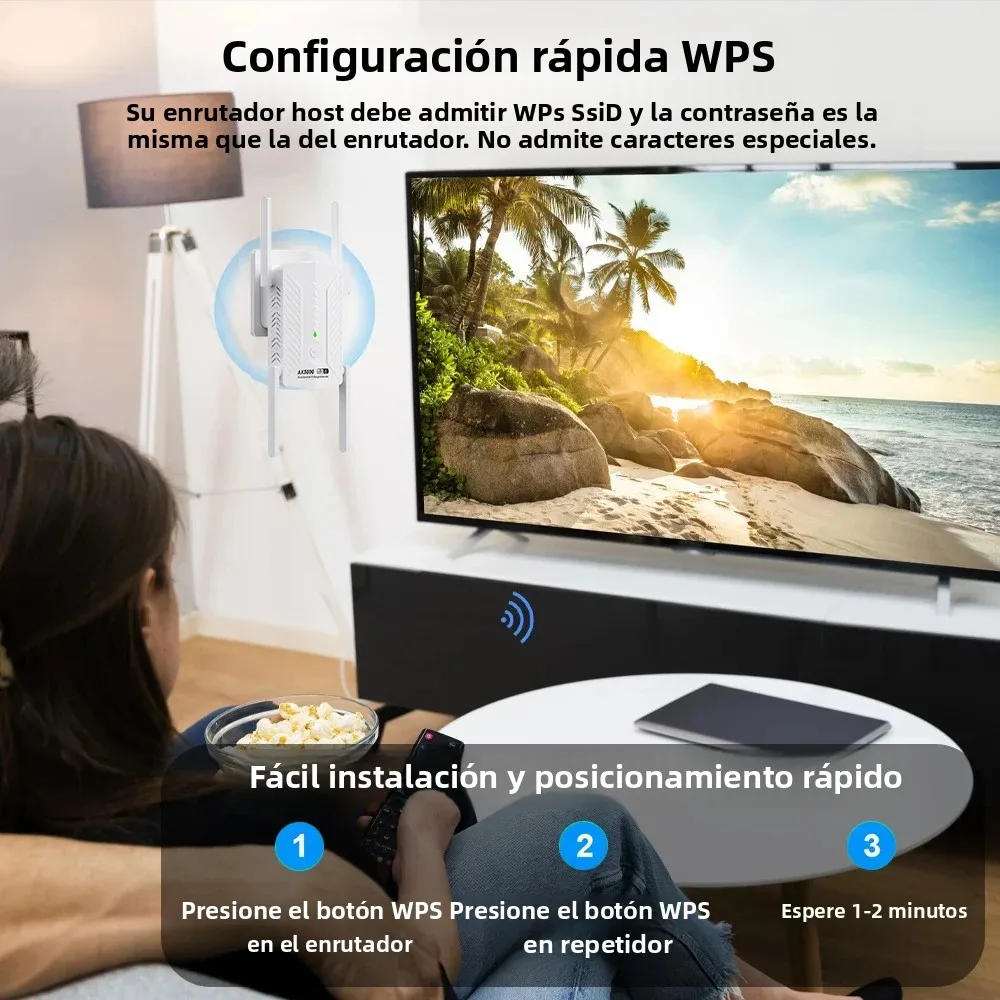 Repetidor extensor AX3000 WiFi 6, amplificador de señal Dual Band 2,4G/5GHz Wi-Fi WPS, enrutador de red de largo alcance para el hogar y la Oficina - imagen 3