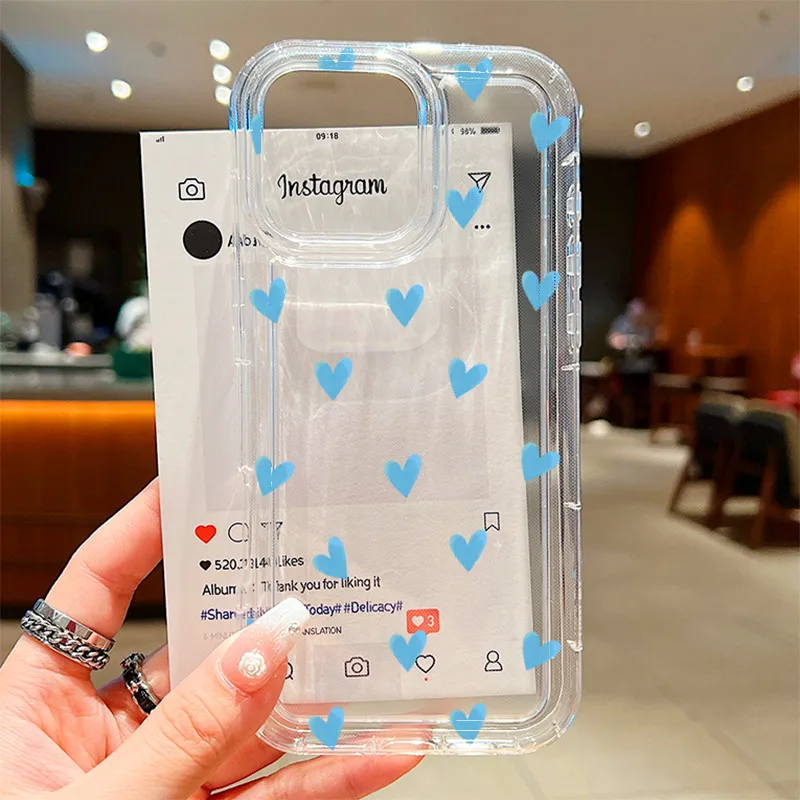 Funda de teléfono transparente estética con sello de corazón para iPhone 17 16 15 11 12 13 14 Pro Max 16E 17 Air 15 Plus, funda transparente suave, regalo para niñas - imagen 3