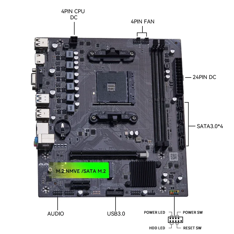 Juego de placa base QIYIDA B450 con AMD R5 5500/R5 5600 y 2*16GB DDR4 3200Mhz RAM compatible con NVME NGFF M.2 USB 3,0 VGA de doble canal - imagen 4