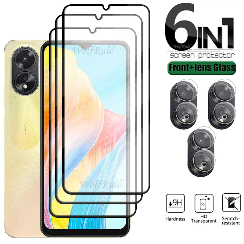 6 en 1 para OPPO A38 vidrio para OPPO A38 vidrio templado 9H HD cubierta completa pegamento Protector de pantalla OPPO A38 A 38 lente de vidrio