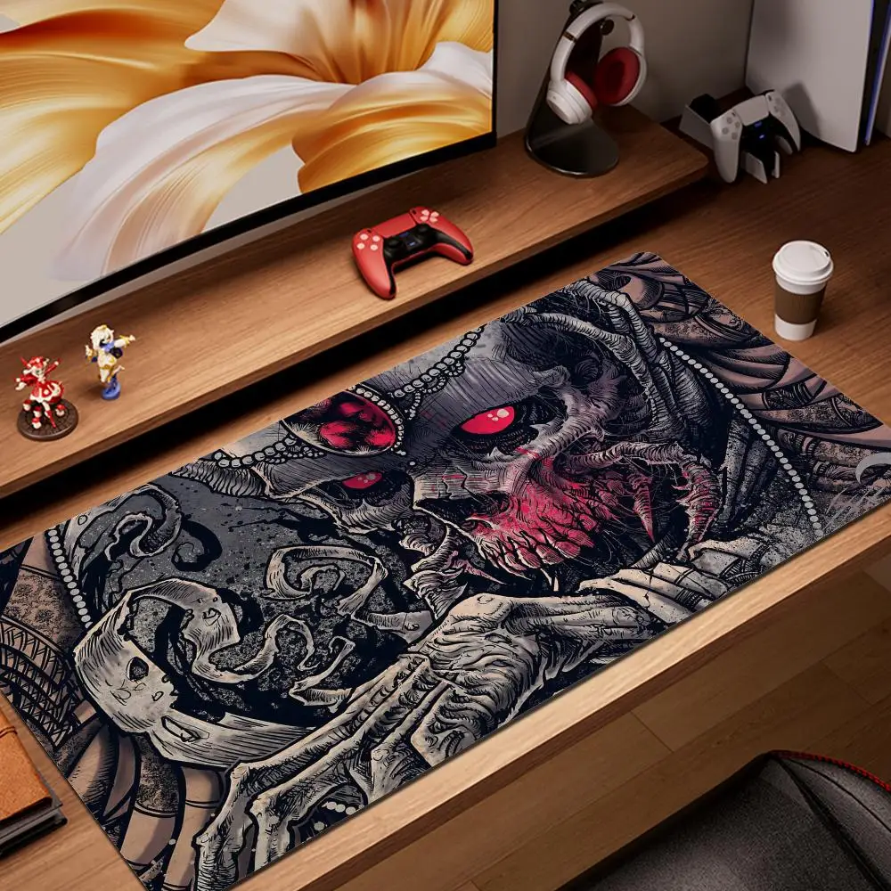 Alfombrilla de ratón de calavera de terror oscuro, alfombrilla de ratón de gran tamaño para juegos, teclado, alfombrilla de mesa, alfombra de goma Natural, decoración de oficina